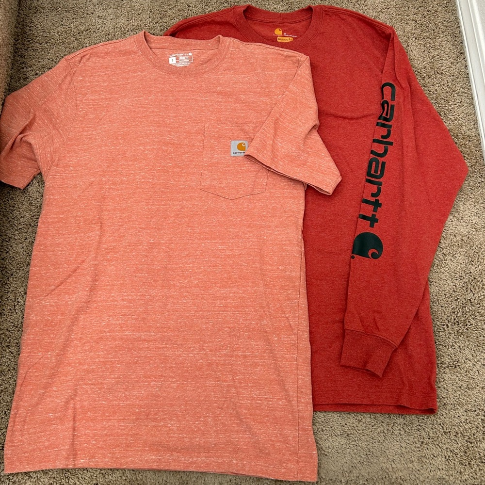 Carhartt Men's T-Shirt Loose Fit, Short Sleeve And Long Sleeve. Two Shirts